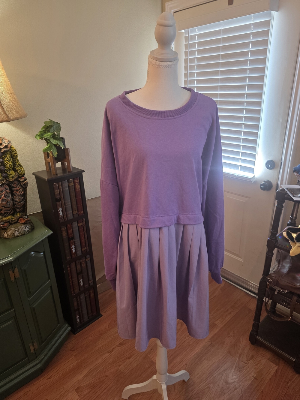 Cute Lilac Pleated Sweatshirt Dress